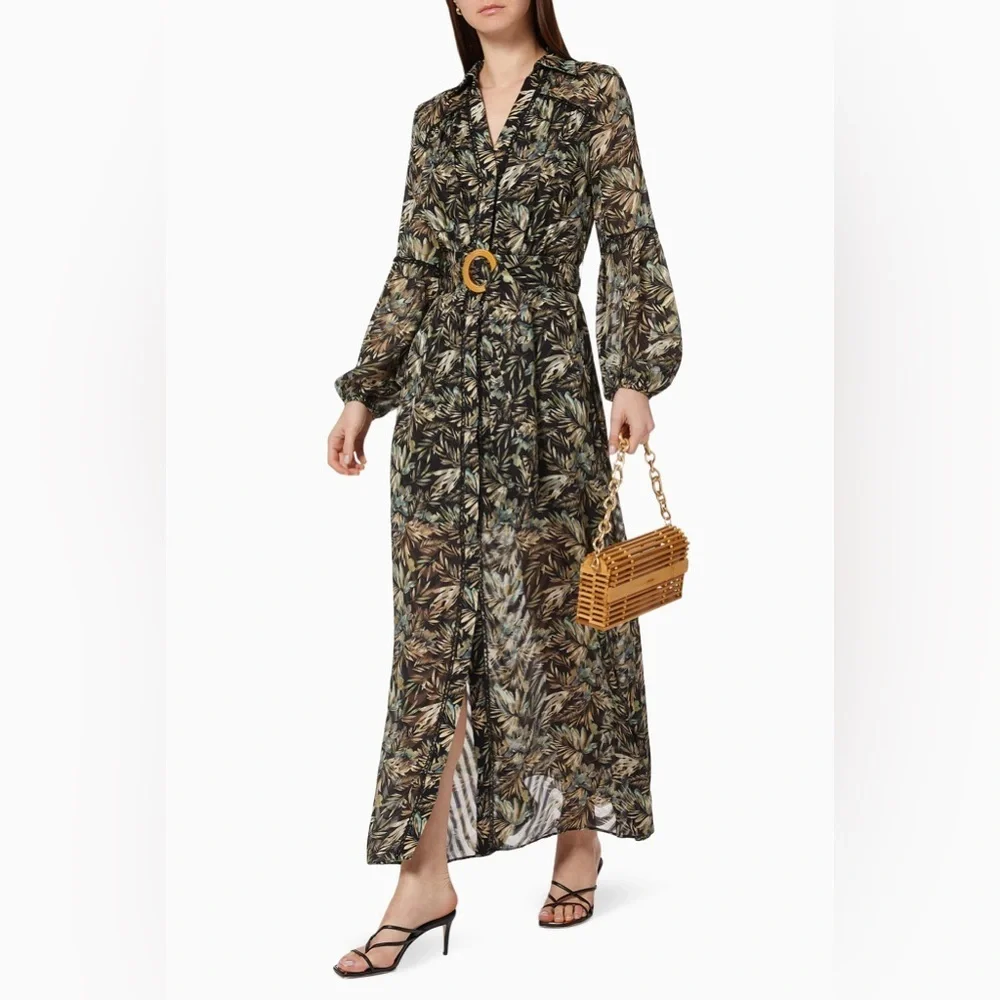 Elliatt | Dresses | Elliatt Neveah Maxi Dress Long Sleeve Leafprint Maxi  Dress In Olive Green | Poshmark